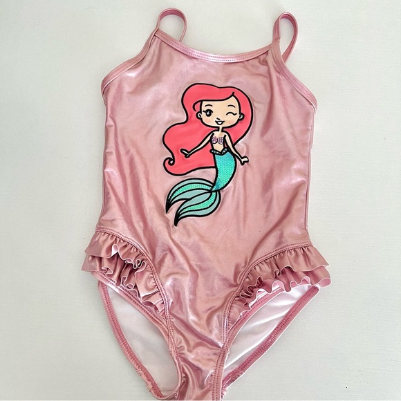 Girls Pink Metallic Ariel one piece bathing suit size 5/6 - Picture 1 of 6